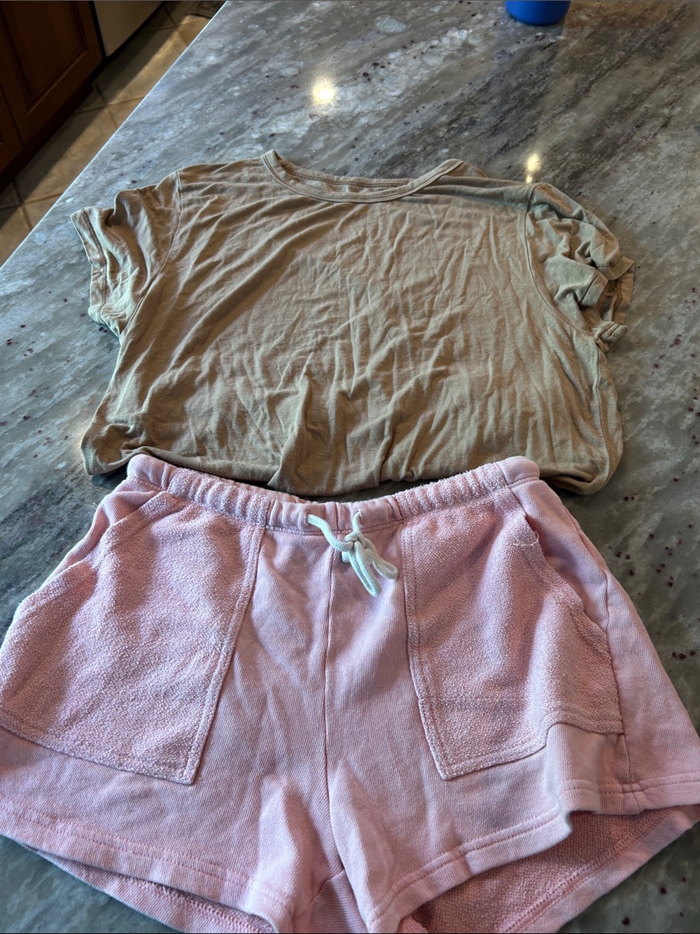aerie Pink Terry Shorts with Beige Waistband